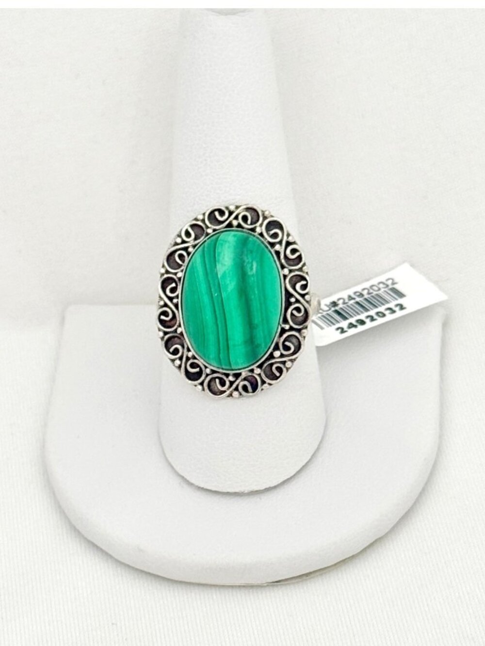 Bali Sterling Silver & Malachite Ring w/Scrollwork Border Design Size 9.5 by STS